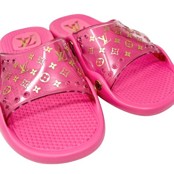 LOUIS VUITTON Vintage LV Monogram Slide Sandals #37 US 7 Pink Rubber [103822] - Picture 6 of 10